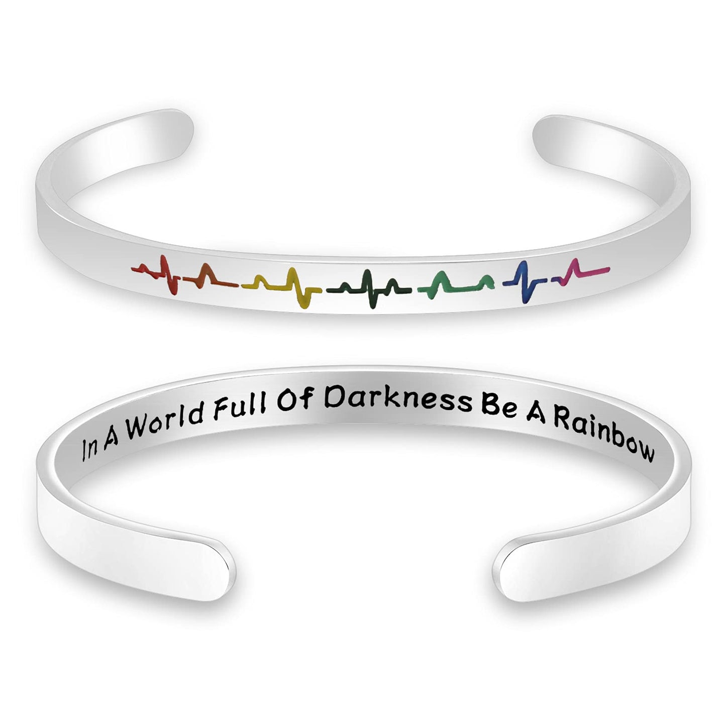 UJIMS LGBT Gay Pride Gift Rainbow Heart Cuff Bracelet In A World Full Of Darkness Be A Rainbow Gay Couple Pride Month Gift (Rain