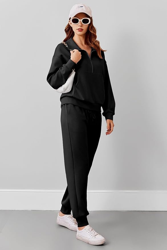 PINSPARK 2 Piece Sets for Women 2025 Fall Travel Outfits Long Sleeve Tracksuit Joggers Sets Half Zip Sweatsuit Matching Set