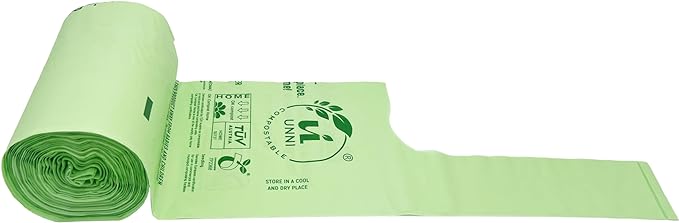 UNNI Compostable T-Shirt Bags with Tie Handles, 3 Gallon / 11.35 Liter, 200 Count Value Pack - 2 rolls × 100, 0.68 mil Small Compost Bin Liners, Certified by BPI, CMA & OK compost HOME