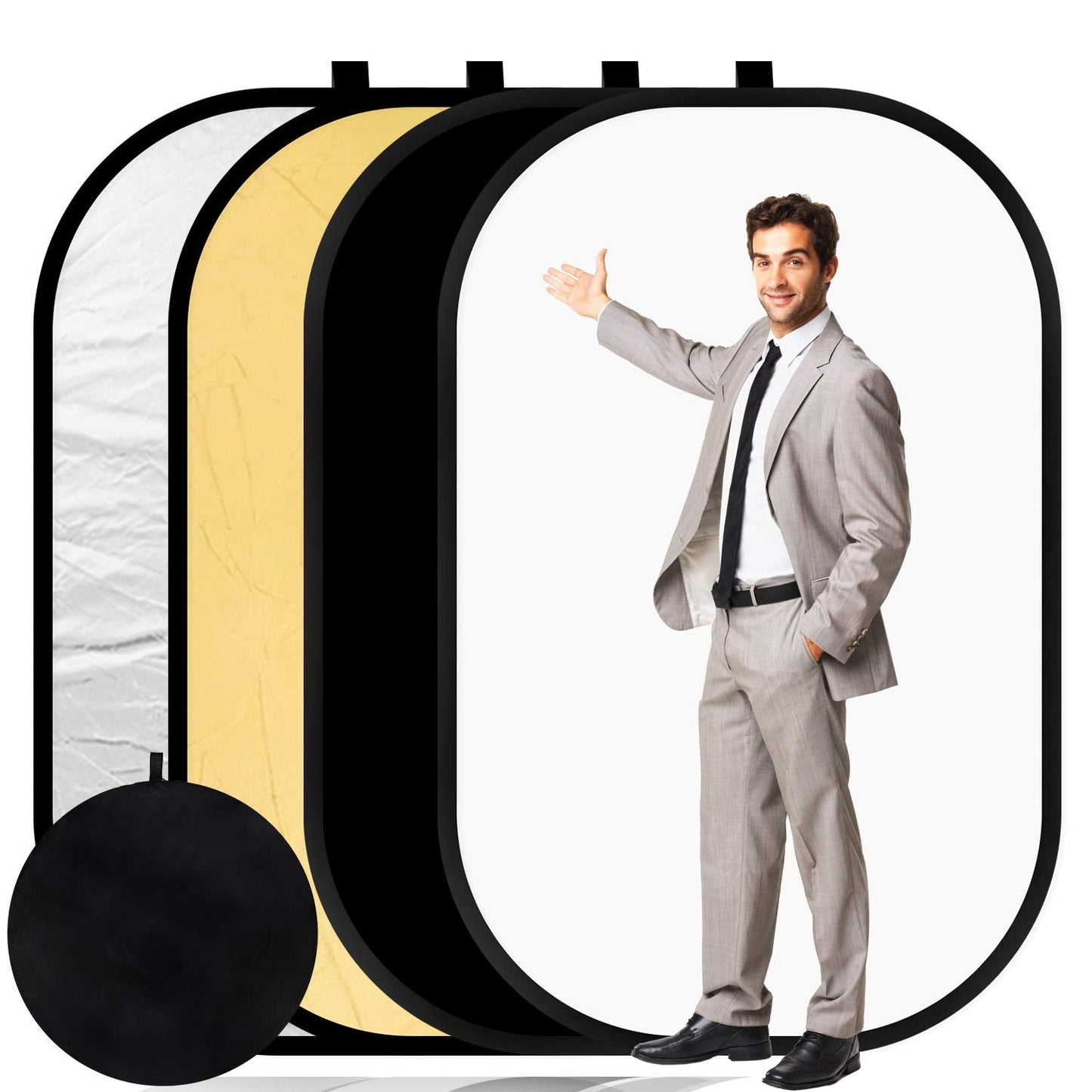 Konseen 4 in 1 Collapsible Pop Up Backdrop Reflector Panel for Photographys 1.5x2 M/5x6.5feet Chromakey 100% Cotton Muslin Black White Reversible Photo Background Screen with Carry Bag