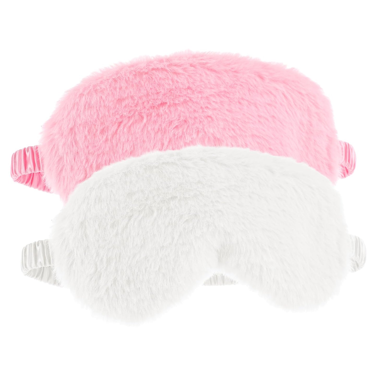 2 Pcs Plush Fluffy Eye Mask Soft Sleeping Blindfold Eye Cover Comfortable Furry Faux Fur Sleeping Mask Satin Nap Night Eyeshade Cover for Women Men Gift (White, Pink)