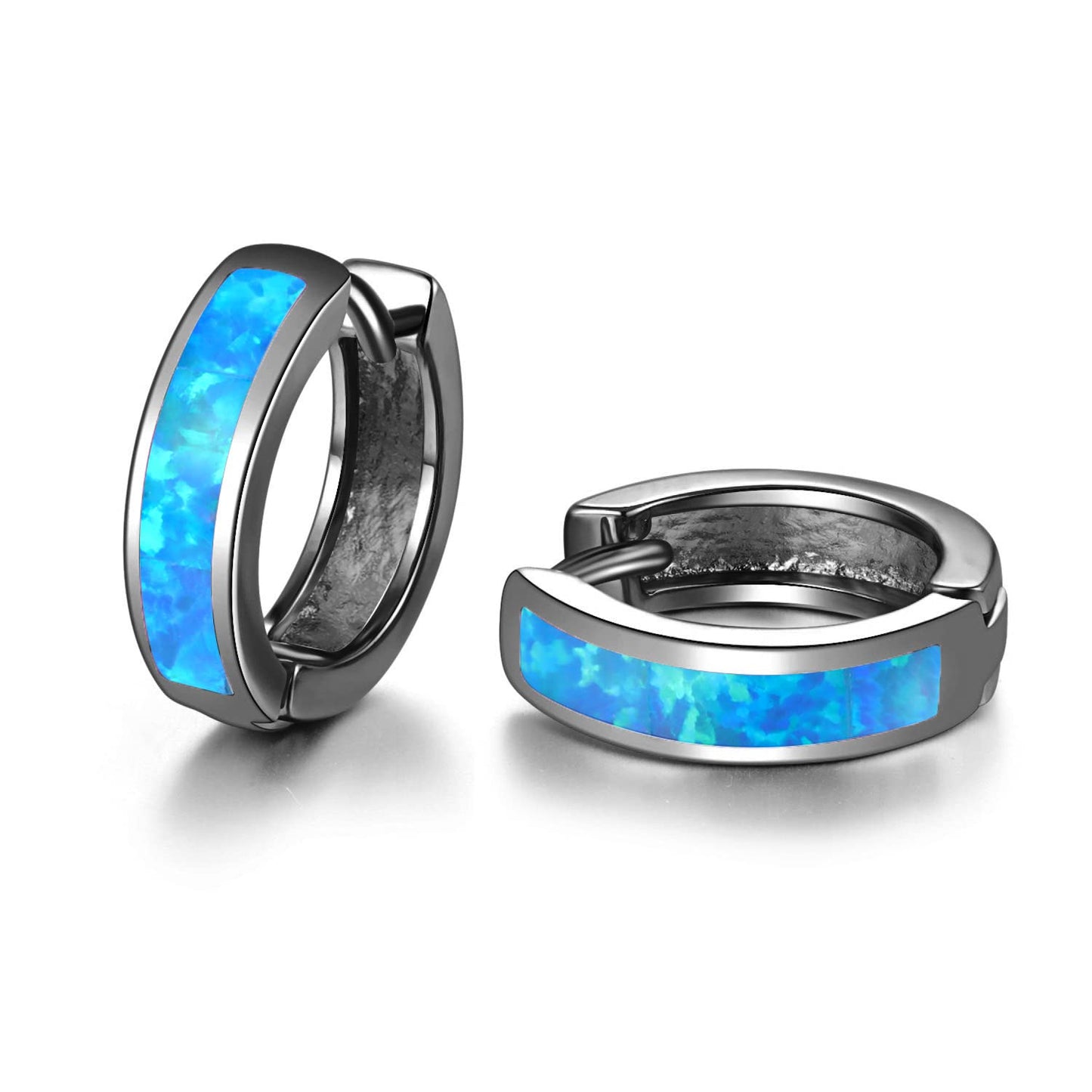 CiNily Opal Huggie Earrings Hinged Hoop Earrings 14K Black Gold Plated Small Hoop Earrings for Women Men Cute Earrings