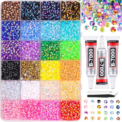 32000Pcs Resin Jelly Rhinestones for Bedazzling, Multicolor 3mm Flatback Gems for Diamond Art, Bedazzler Kit with 3Pcs 10m...