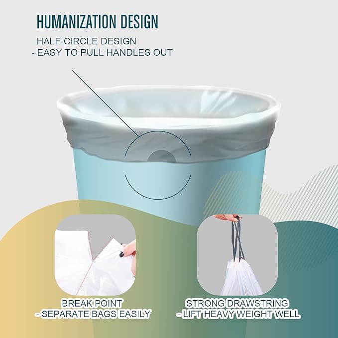 FORID Mini Drawstring Trash bags - 1.2 Gallon White Plastic Garbage Bags 240 Count Small Can Liners for Bathroom Bedroom Office Home 5 Liter (1-2 Gal) - Durable & Thick Trash Bag