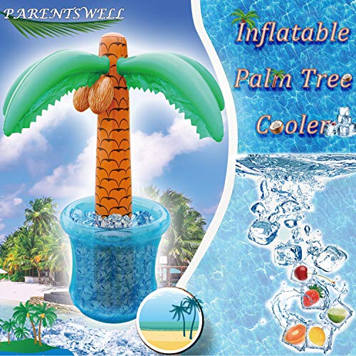 PARENTSWELL 63'' Inflatable Palm Tree Cooler, Tropical Luau Party Decorations, Inflatable Drink Cooler for Parties Jungle ...