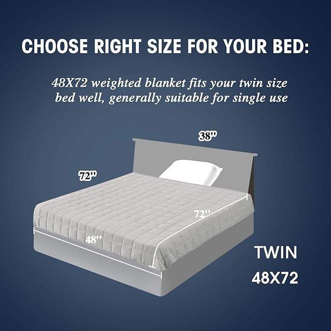 yescool Weighted Blanket for Adults (15 lbs, 48" x 72", Light Grey Stripes) Heavy Blanket for Sleeping Perfect for 160-180 lbs, Twin Size Breathable Blanket with Premium Glass Bead, Machine Washable
