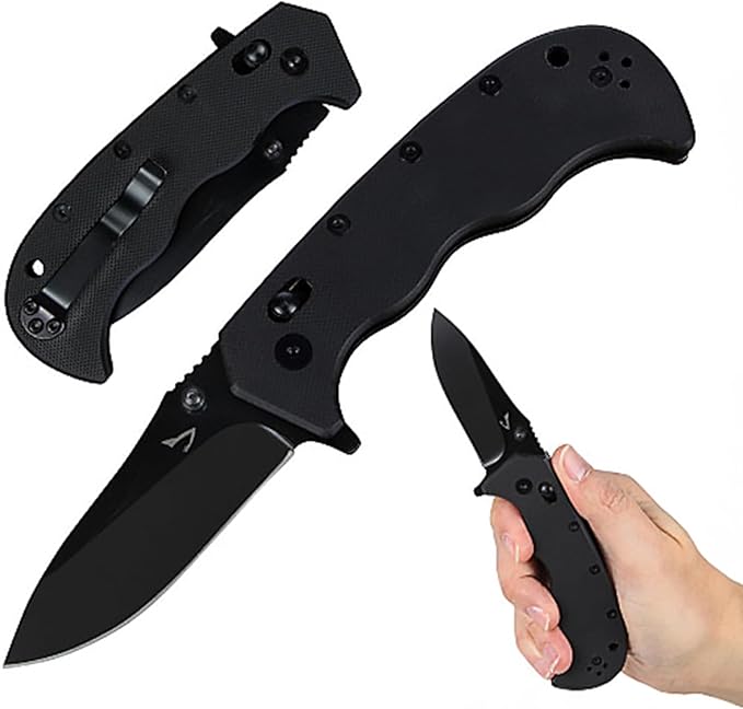Dentuso EDC Utility Knife, 3" Sharp D2 Blade, 7.5" Total Length, Textured G10 scale, Crossbar Lock, Reversible Clip, Ball ...
