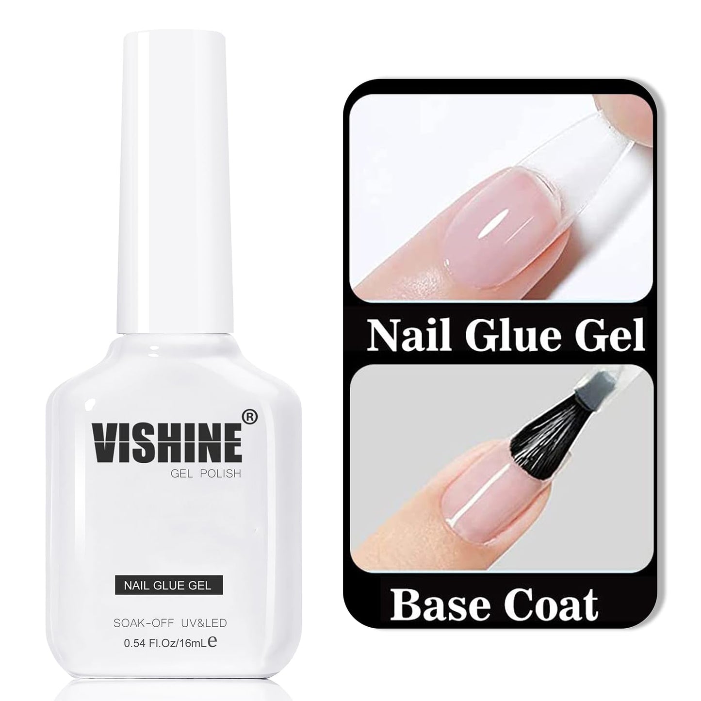 Vishine 2 Pcs 16ml Nail Glue Gel for Nail Tips Long Lasting Extension Glue for Clear Nail Tips and Clear Press On Nails,Brush On