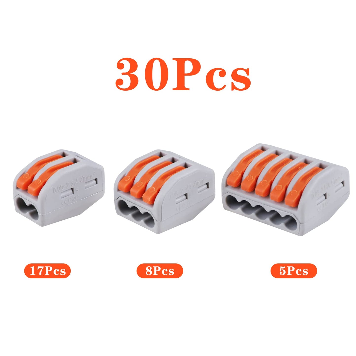 30 PCS Lever Wire Electrical Connectors Nuts Assortment Kit with 28-12 AWG, Multiple Stud2/3/5 Conductor Combination Compact, Electrical Insulated Terminals, Quick Disconnect Splicing