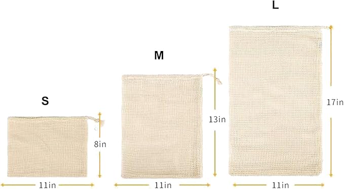 Reusable Organic Cotton Mesh Produce Bags Washable Reusable Grocery Bags Heavy Duty Bag Mesh Bags for Shopping, Vegetables & Fruits (6 Sizes (2L+2M+2S))