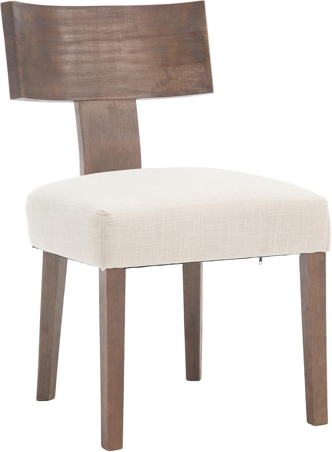 DM Furniture Farmhouse Kitchen Table Chairs Set of 4, Linen Fabric Upholstered Dining Room Chairs with Wooden Legs, Comfy Armless Dining Room Side Chair with Backrest, Beige-Dark Brown Legs