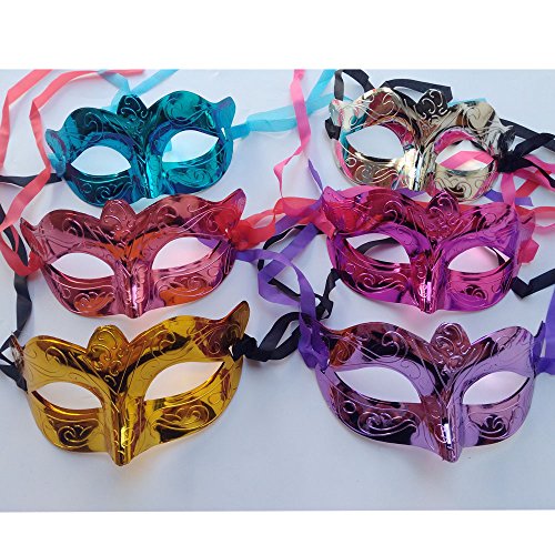 Arlai Pack of 12, Gold shining plated party mask wedding props masquerade mardi gras mask