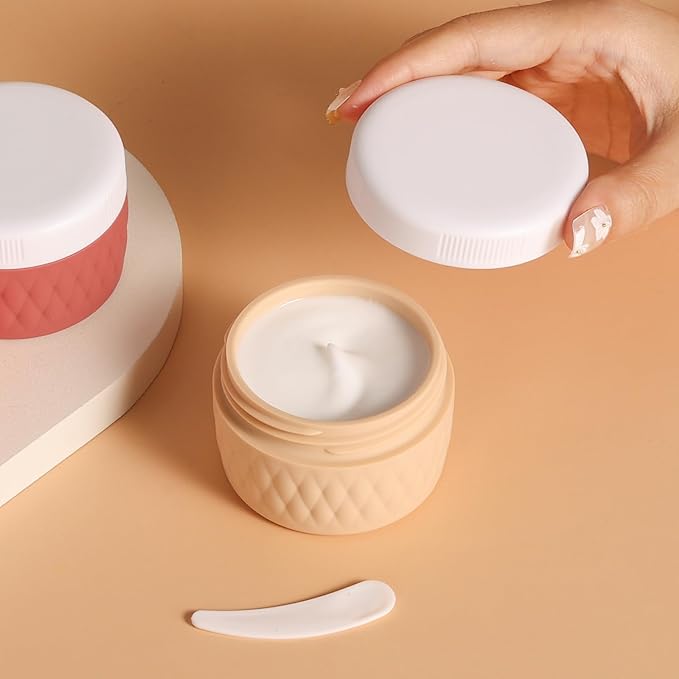 Travel Containers for Toiletries, Silicone Cream Jars BPA-Free, TSA Approved 2oz Travel Size Containers, Leak-proof Silicone Jars with Lid for Cosmetic Face Hand Body Cream (4 Pack)