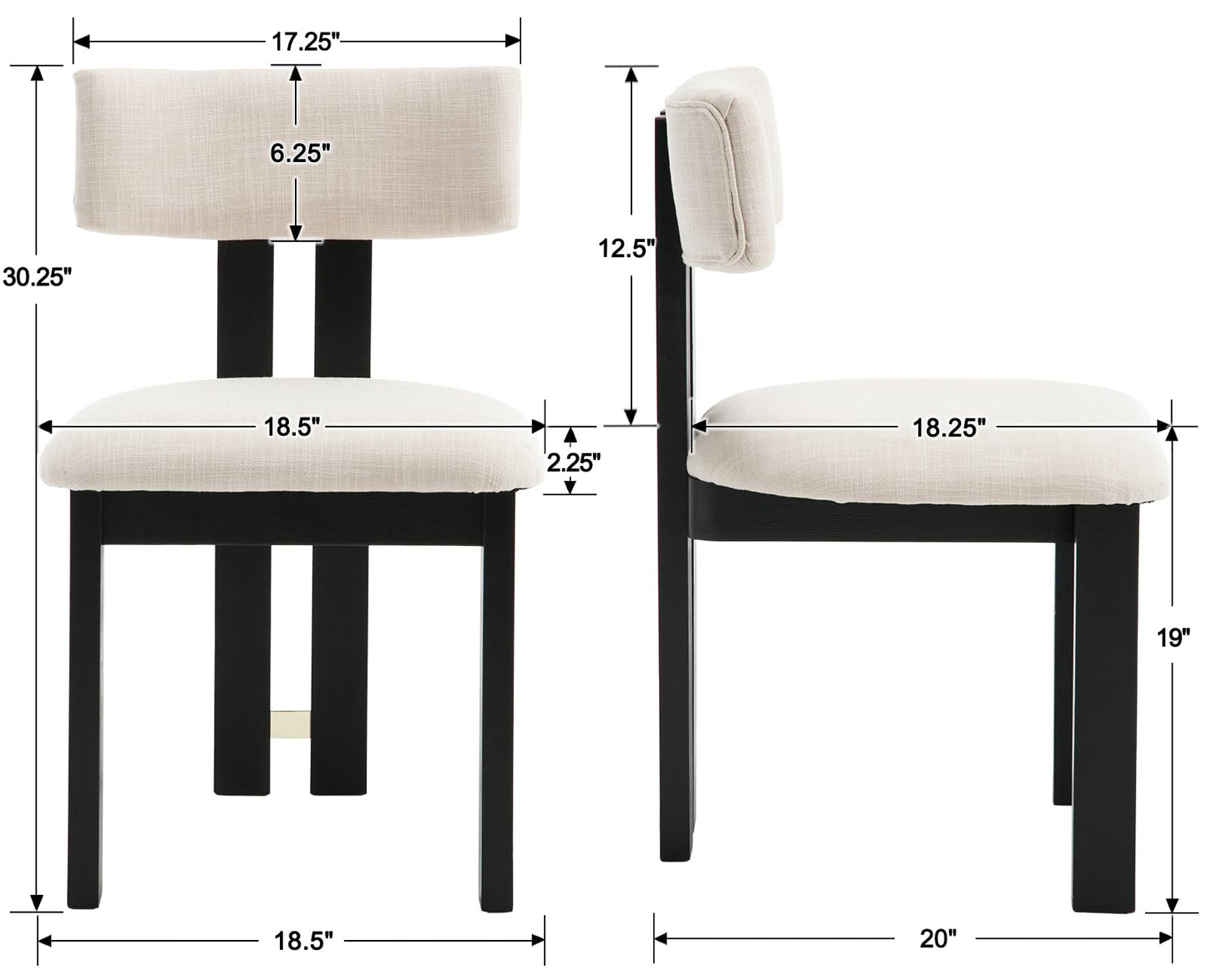 BESTANO Linen Wooden Dining Chairs Set of 2, Modern Farmhouse Dining Room Kitchen Chairs with Curved Backrest Black Wood Legs, Armless Dining Chairs, Beige