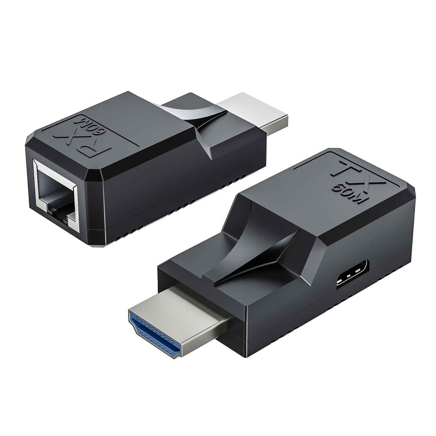 196FT HDMI Extender Over Single Ethernet Cat5e/6 Cable, Support Audio Video UHD 1080P@60Hz, HDMI Male to Male RJ45 Network LAN Extender 60M Converter Repeater, for HDTV, PC, PS3/4, Projector, Monitor -Like New