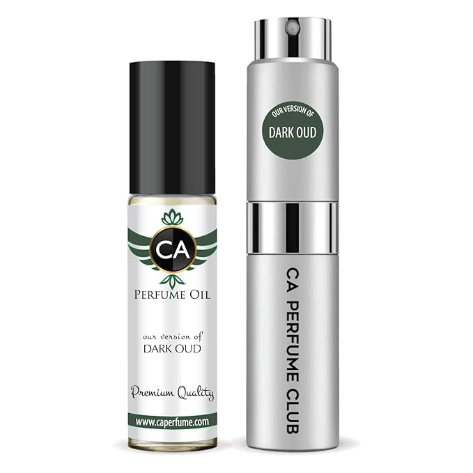 CA Perfume Duo Impression of Dark Oud For Men Perfume Layering Set Mens Cologne Long Lasting Travel Size EDP + Body Oil Roll-On Bottle 0.27 Fl Oz+0.33 Fl Oz