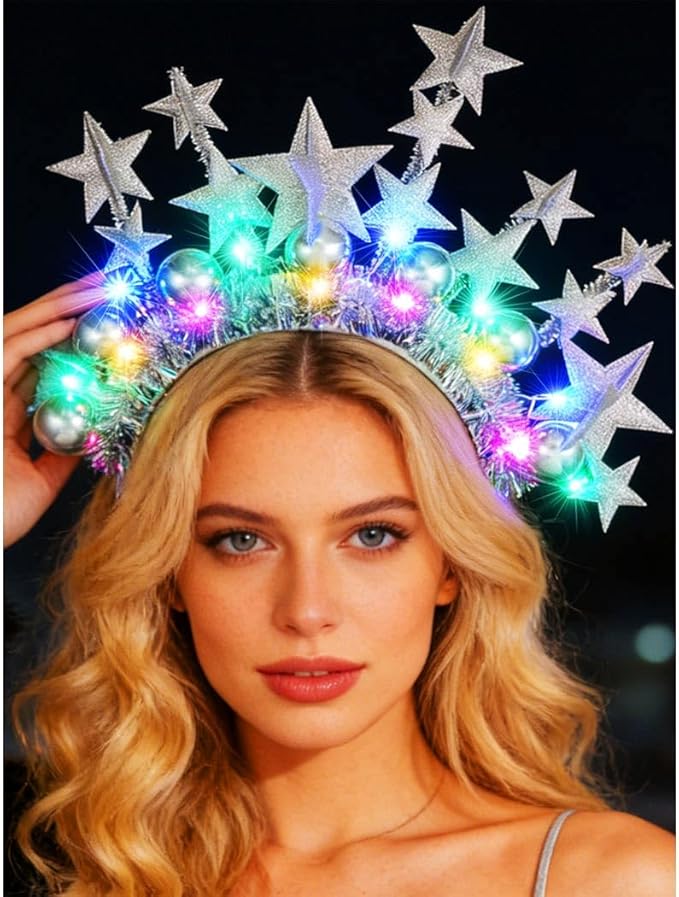 CAKURE Light Up Star Headband Led Ball Headbands Glitter Hair Band Hair Accessories for Adult
