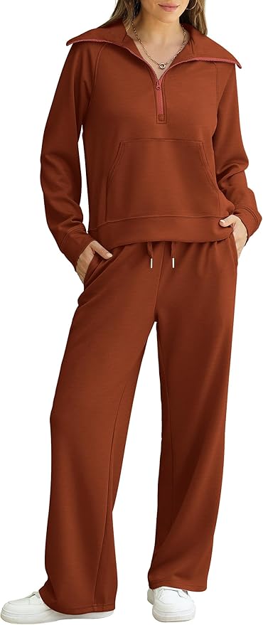 XIEERDUO Lounge Sets For Women 2025 Half Zip Sweatshirt And Wide Leg Sweatpant 2 Piece Outfits Sweatsuit Tracksuit