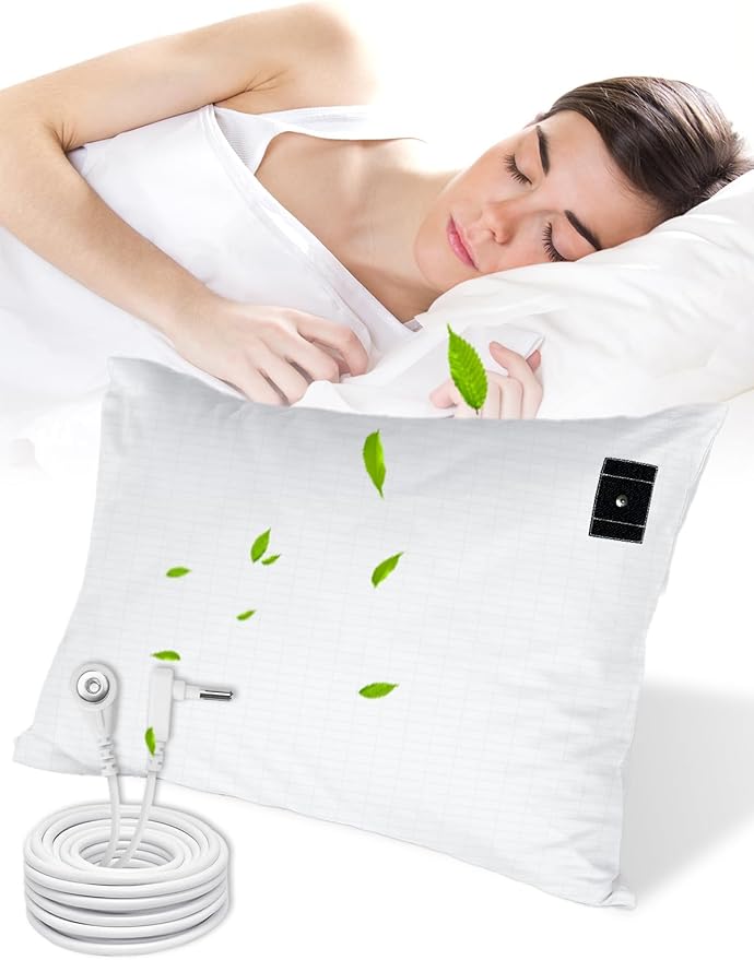 YOUBLAO Grounding Pillowcase, 90% Organic Cotton and 10% Silver Fiber Grounding Pillow Case with 15ft Grounding Cord, White Sleep Pillow 20x36 inch for Improve Sleep Improving Energy