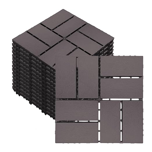 12 PCS 12x12 Inch Interlocking Deck Tiles - Waterproof All-Weather Outdoor Patio Flooring for Pool, Balcony, Backyard, Porch & Garden, Coffee