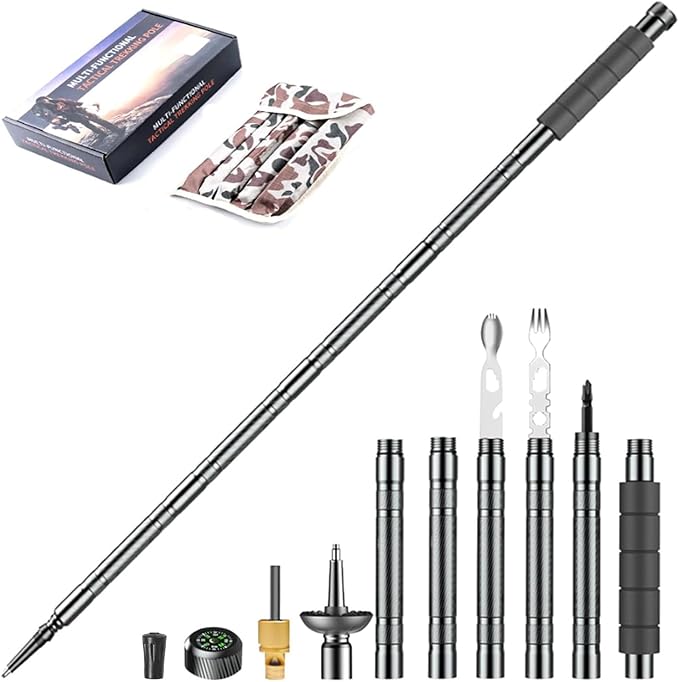 Trekking Pole Tactical Walking Stick, Multifunctional Lightweight Aircraft Aluminum Collapsible Survival Hiking Pole with ...