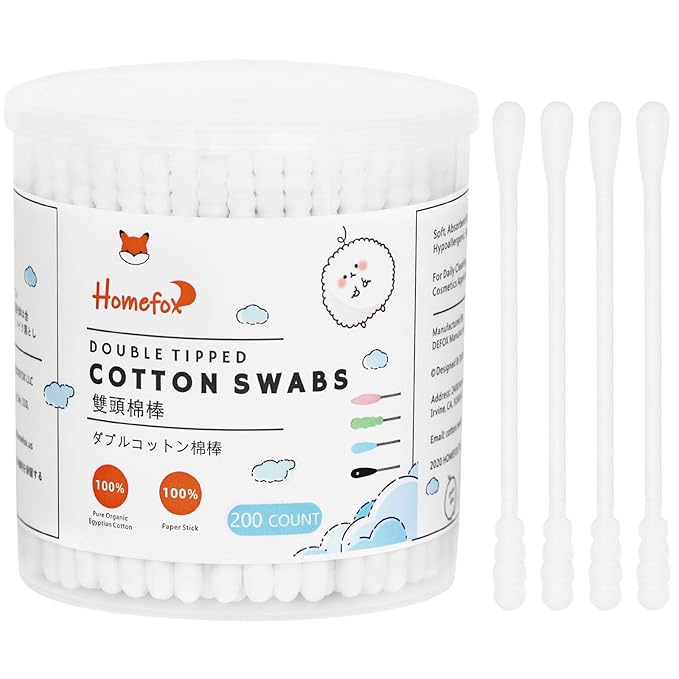 Cotton Swabs Spiral - 200 Count Organic Cotton Buds Double Side Tightly Wrapped Cotton Tips Paper Stick Soft Gentle Lint-Free Cruelty-Free, Round & Spiral (White)…