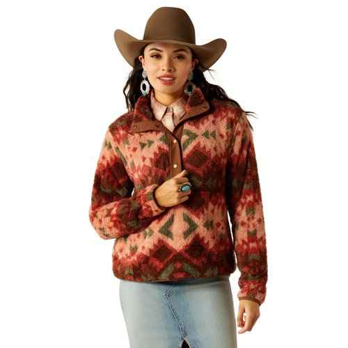 ARIAT Women's Berber Snap Front Sweatshirt, Plainsview Print, 1X