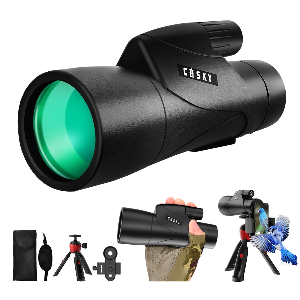 Gosky Monoculars Telescope, 15x55 HD Monocular for Adult with BAK4 Prism & FMC Lens, Lightweight Monocular with Smartphone Adapter Suitable for Bird Watching Hunting (Black)