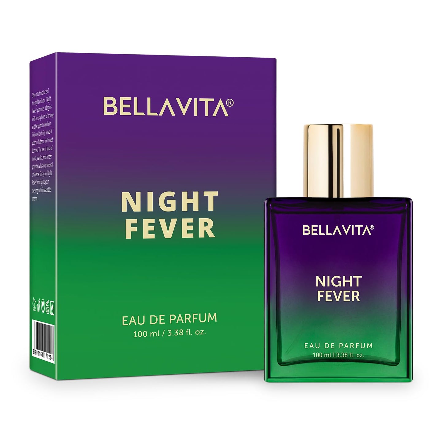 BELLAVITA Luxury NIGHT FEVER Perfume for Women and Men | Notes of Bergamot Mandarin, Peach, Musk & Vanilla | Long Lasting Eau De Parfum for Man and Woman | Fruity Premium Unisex Fragrance Scent