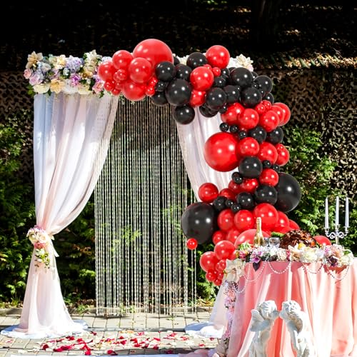 110pcs Red and Black Balloons Garland Arch Kit, 18/12/10/5 Inch Black Red Latex Balloons for Casino Poker Night, Graduatio...