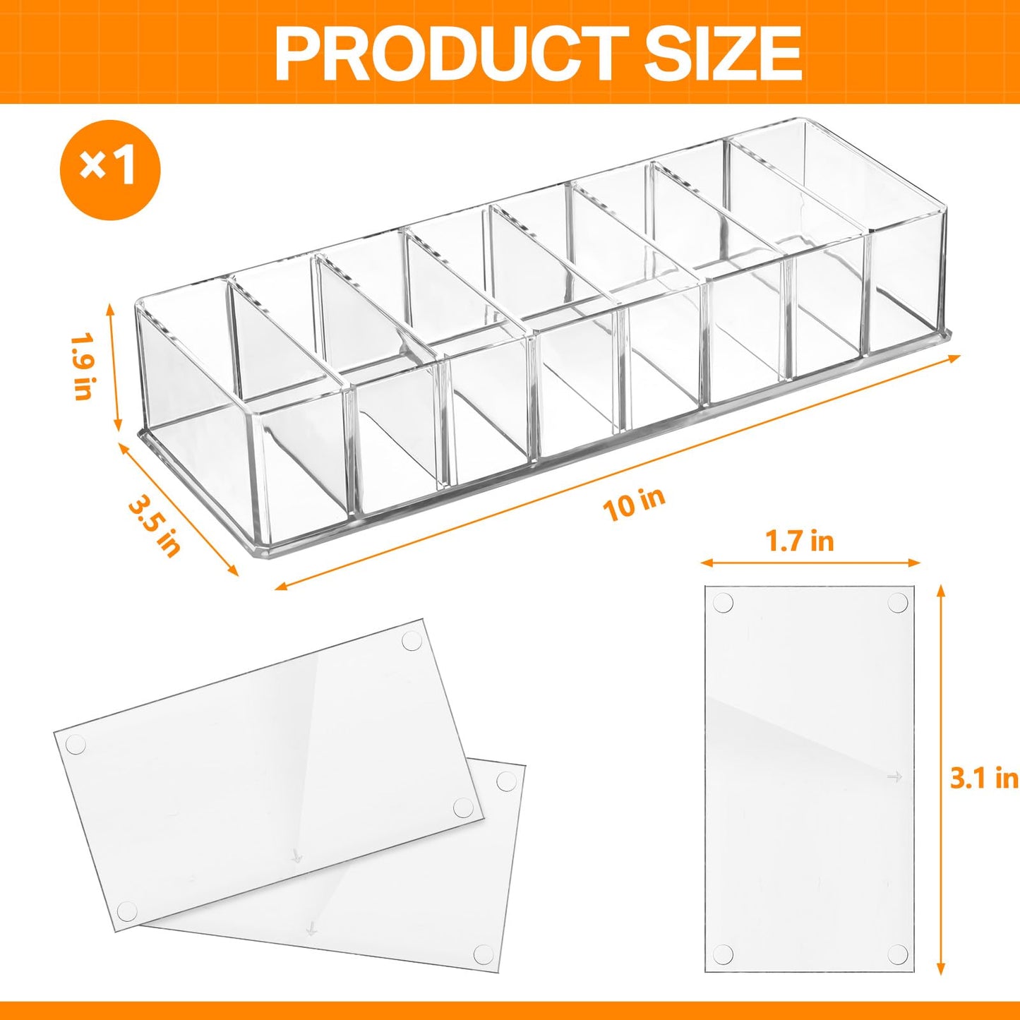 Tuanse 2 Pcs Acrylic Makeup Compact Organizer Detachable 8 Spaces Clear Vanity Drawer Organizer Eyeshadow Palette Storage for Li