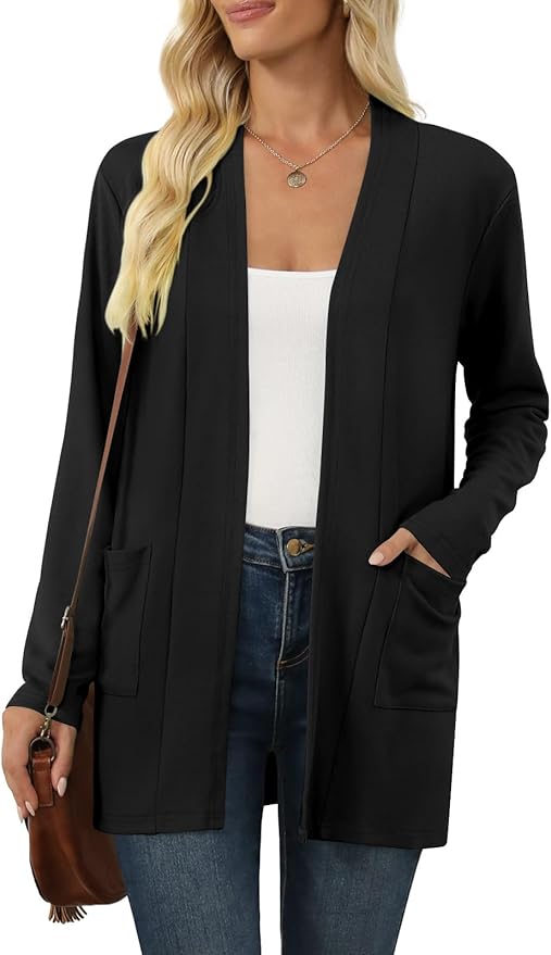 Kinnette Women's Long Sleeve Cardigan Lightweight Casual Open Front Cardigans with Pockets