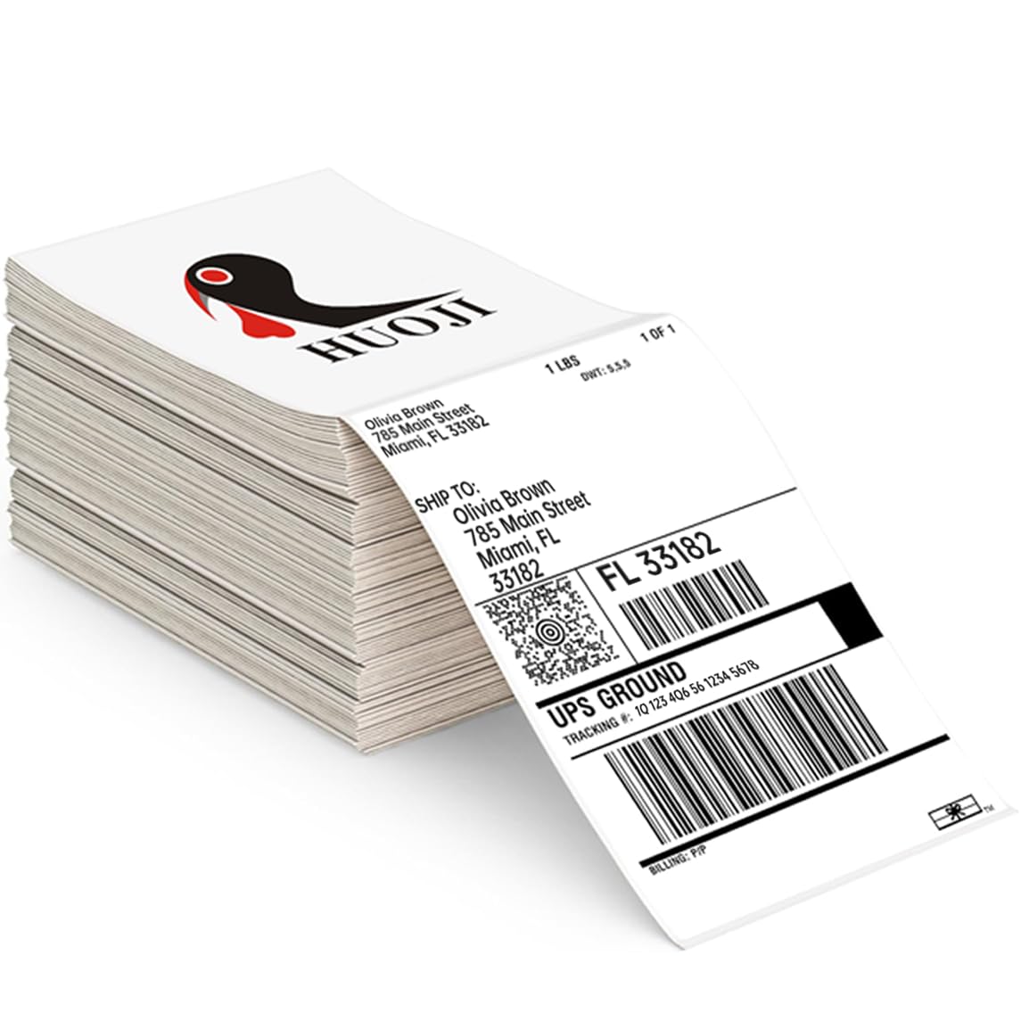 4x6 Thermal Labels 500/Stack, HUOJI Shipping Thermal Labels 4x6 Fanfold Compatible with Rollo, Zebra, MUNBYN Printers (Commercial Grade)