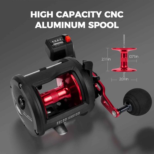 KastKing ReKon Line Counter Trolling Fishing Reel, Round Baitcasting Reels, Right Handed, Size 20