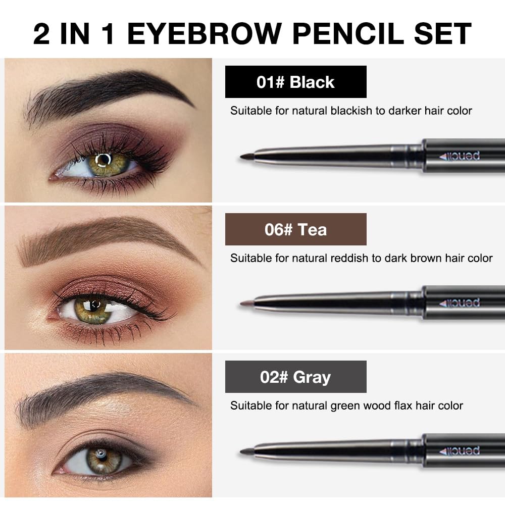 5 Pcs Dual-Sided Auto-rotate Ultra-Fine Tip Eye Brow Pencils Pack,Draws Tiny Precise Brow Makeup, Defines, Fills Brows, Shapes,