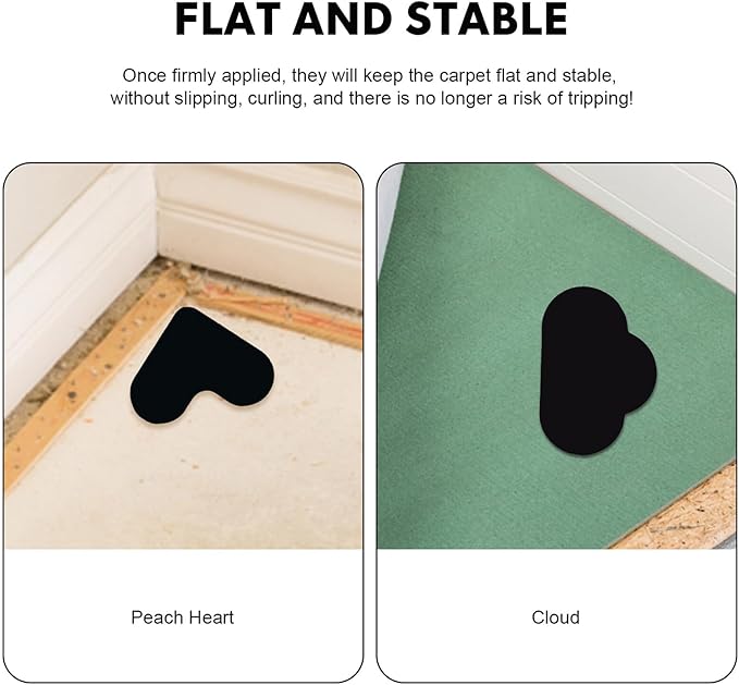 16 Pcs Non Slip Rug Sticker Grippers for Hardwood Floors and Tiles Reusable Washable Carpet Holders with Heart and Cloud Shapes to Keep Area Rugs Flat and Secure