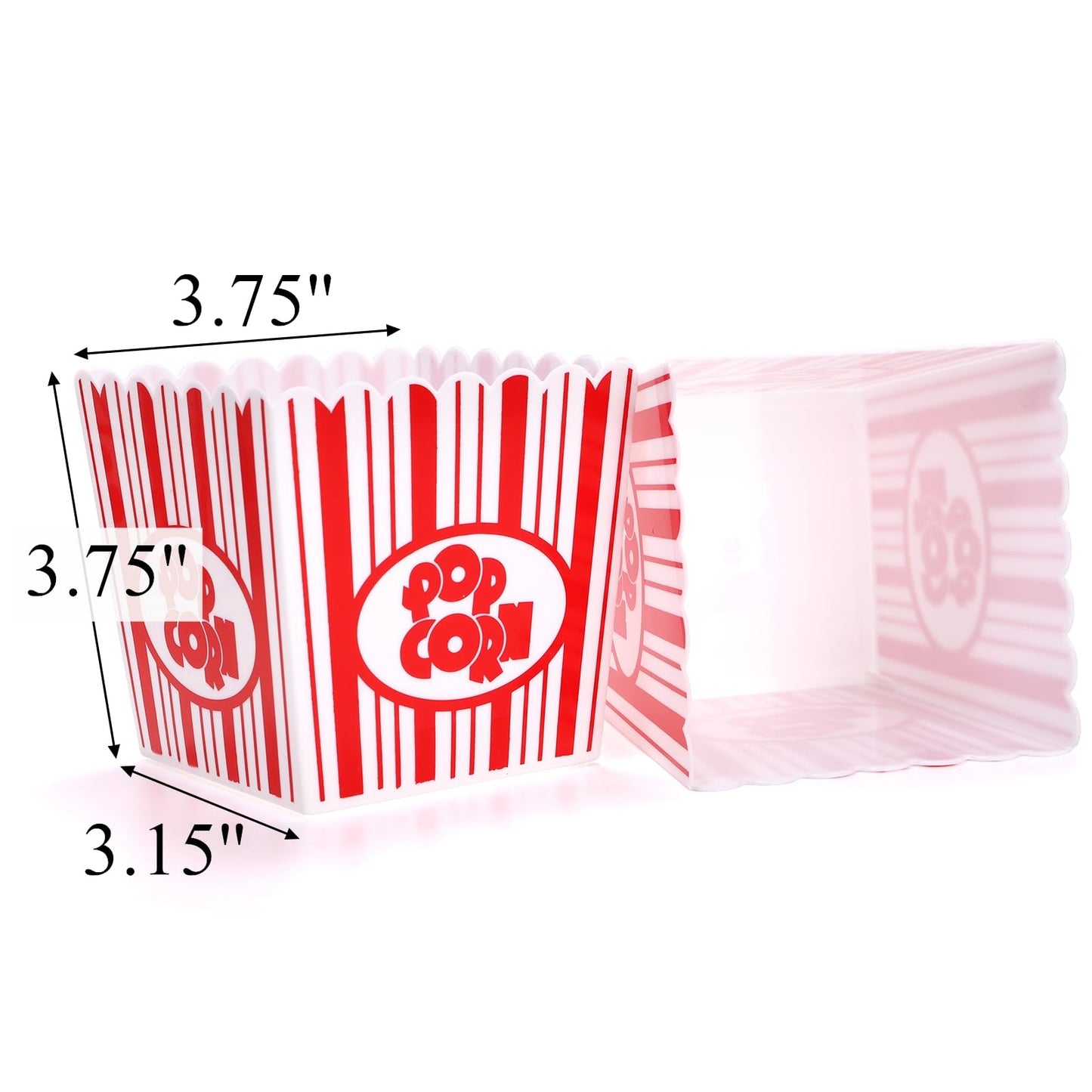Tebery 30 Pack Plastic Open-Top Popcorn Boxes Reusable Popcorn Containers Bucket Tub - 3.75" Tall x 3.75" Square