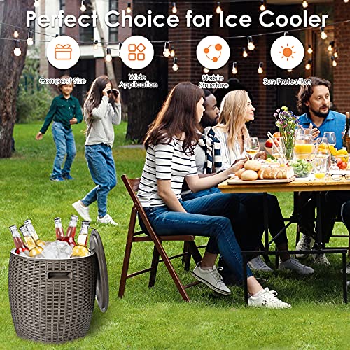 Safstar Outdoor Cooler Table, 9.5 Gallon Ice Cool Table w/Top Lid, Side Handle, Drainage Plug, Weather-Resistant Wicker Ra...
