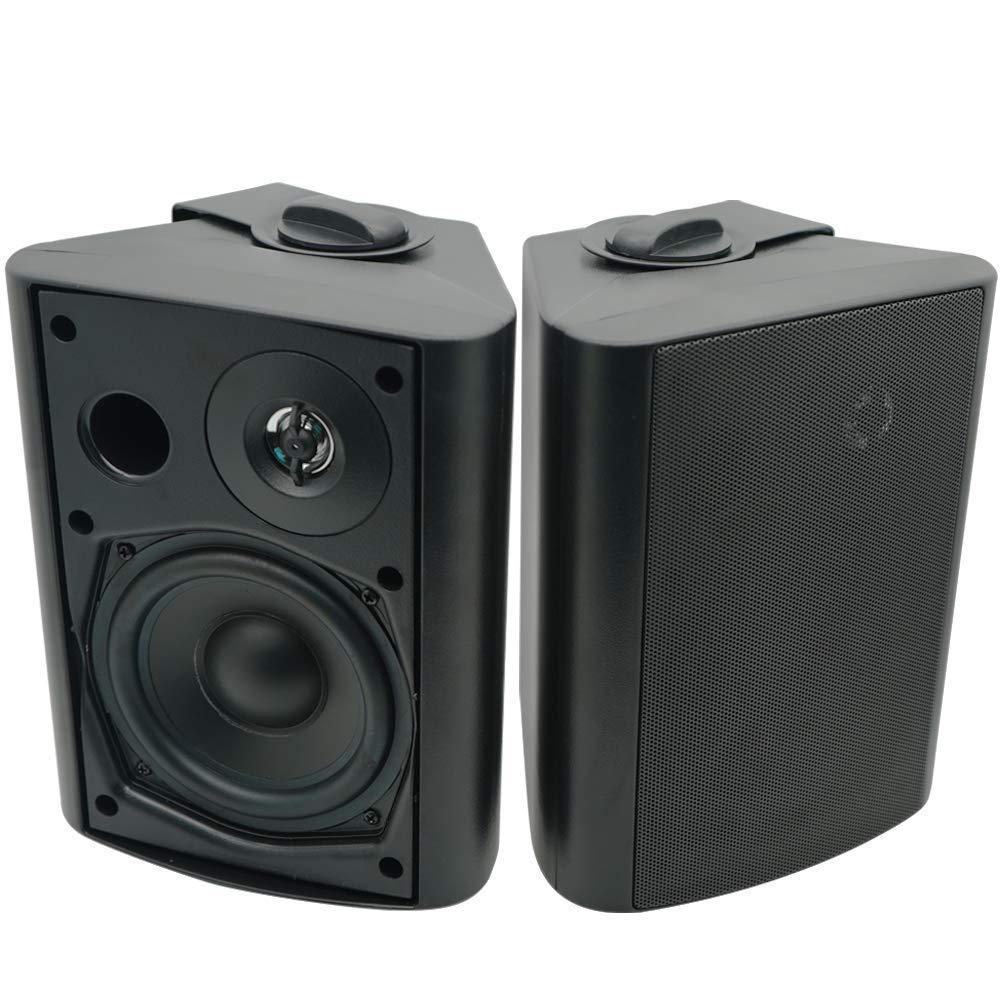 Herdio 5.25 Inch Indoor Outdoor Bluetooth Speakers Patio Waterproof Wired Wall Mount System 300 Watts (Black)