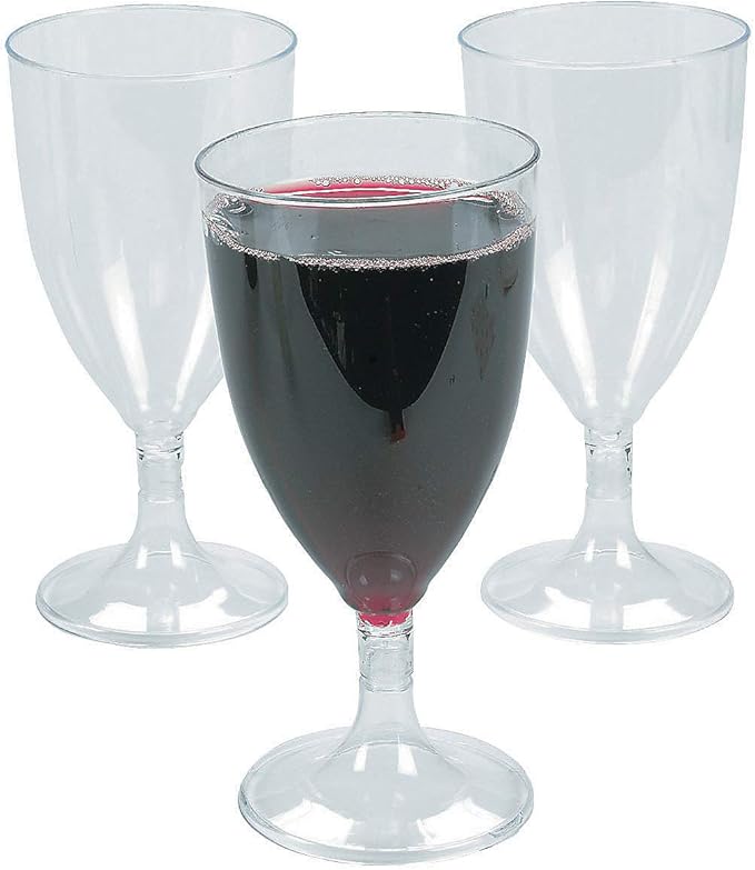 Fun Express Plastic Wine Glasses (25 disposable cups) Bulk Party Supplies and Drinkware