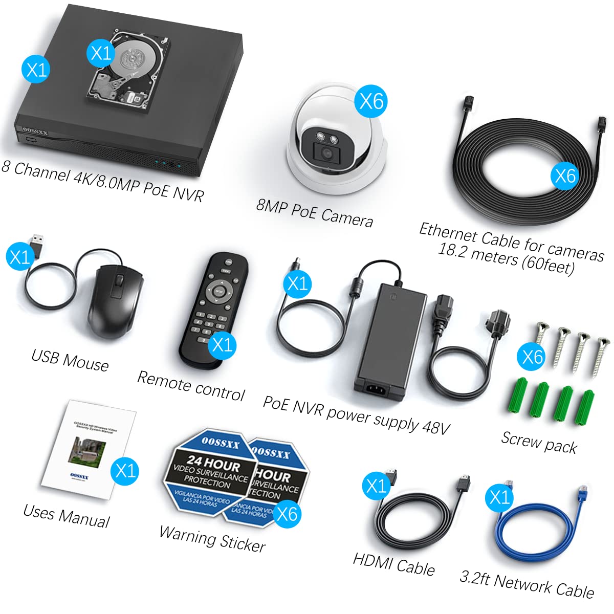 (2026 Update) 4K PoE Security Camera System, 6 Wired Dome Cameras Outdoor Indoor, 130° Wide Angle, 8CH NVR with 2TB HDD, Built-in Mic, Free App Remote Access, No Monthly Fee, 45 Days Recording