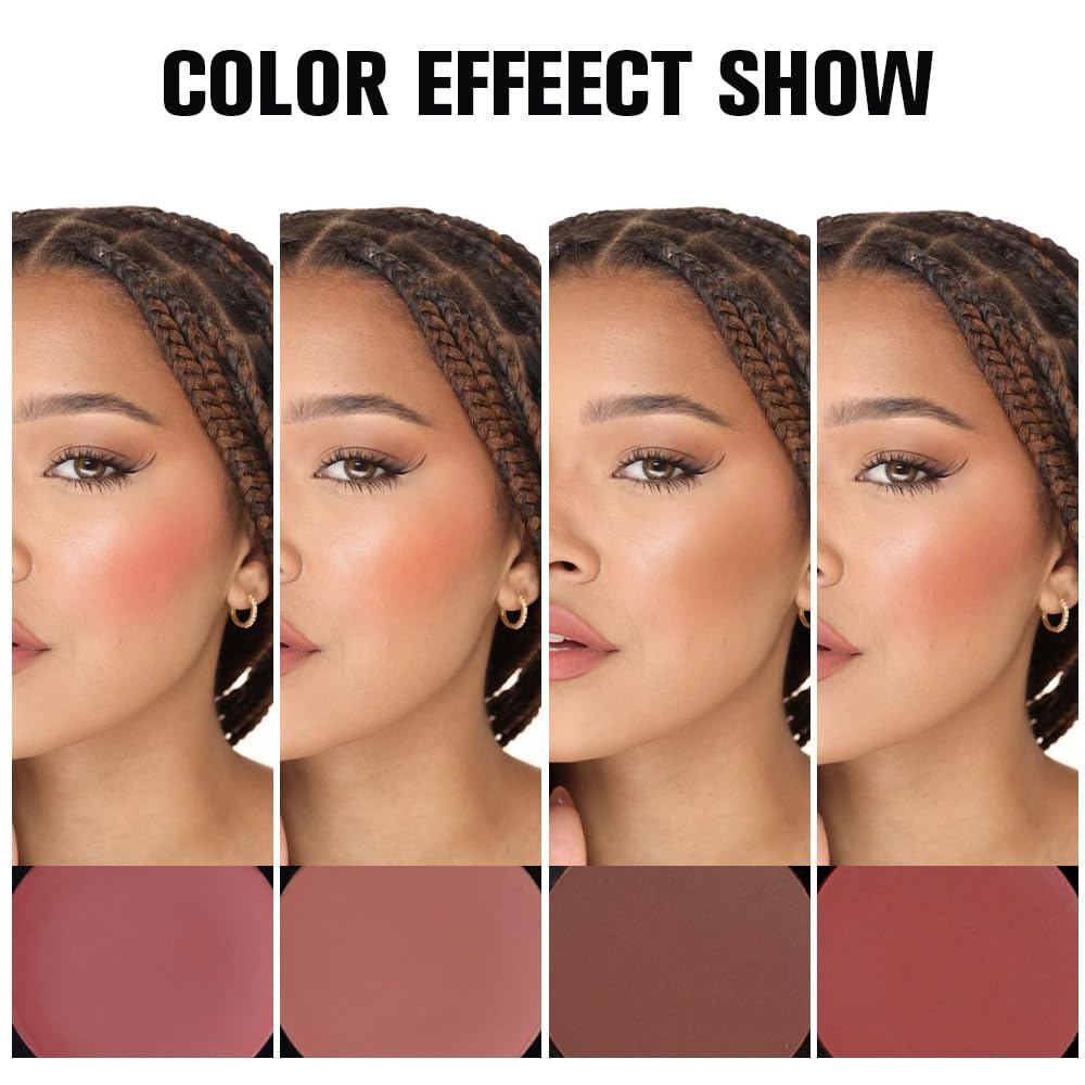 HHLTOH Matte Blush Cream Quads Makeup Palette, Blushes for Older Women Lip and Cheek Dual Blush Palette, Natural Lasting Pinkish