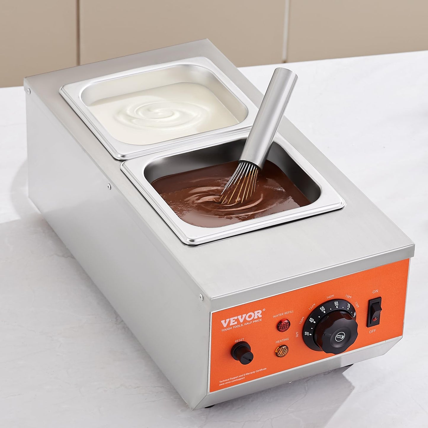 VEVOR Chocolate Tempering Machine, 9 Lbs 2 Tanks Chocolate Melting Pot TEMP Control 86~185℉, 1500W Stainless Steel Electric Commercial Food Warmer For Chocolate/Milk/Cream Melting and Heating