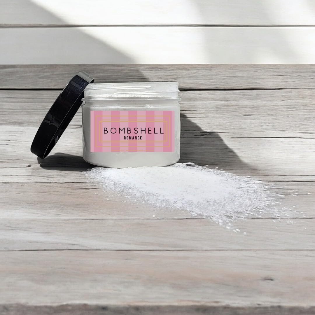 Body Powder for Men & Women Scented Bombshell Romance (VS Type), Bath Perfume Dusting Powder with Fragrance & Essential Oils, Talc Free 8oz Container, Made in USA