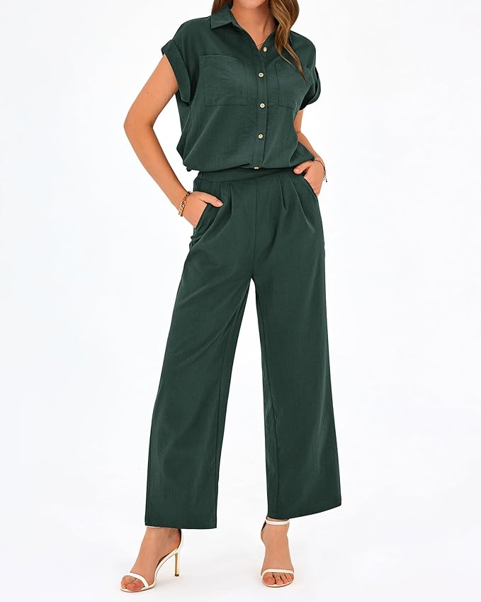 PRETTYGARDEN Womens 2 Piece sets Summer Cap Sleeve Tops Palazzo Pants Dressy Casual Vacation Travel Outfits Tracksuits