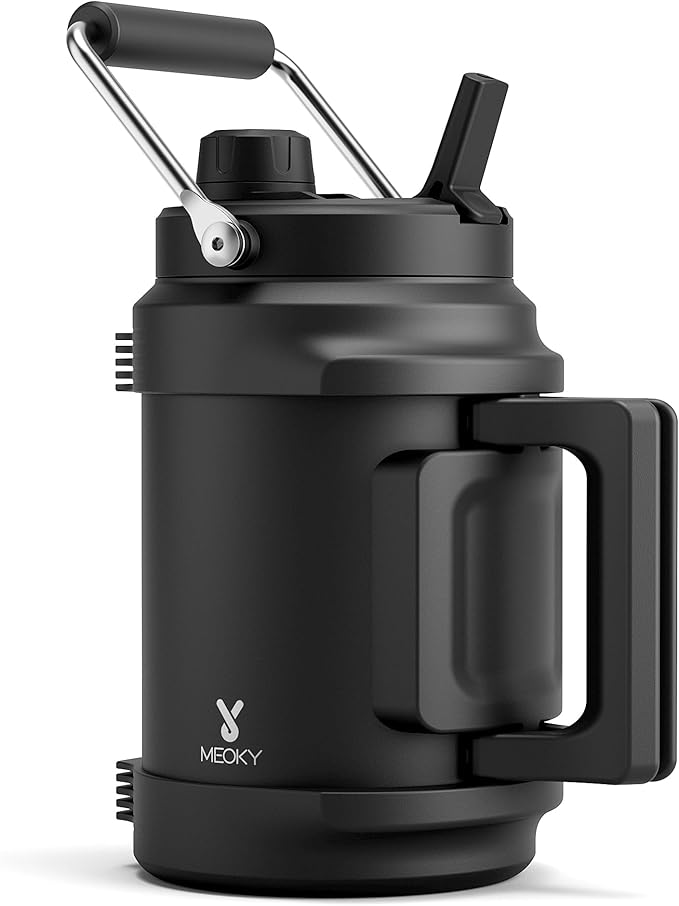 64 oz Insulated Water Bottle for Gym: Meoky Triple Wall Vacuum Stainless Steel Half Gallon Water Jug - Top and Side Handle...