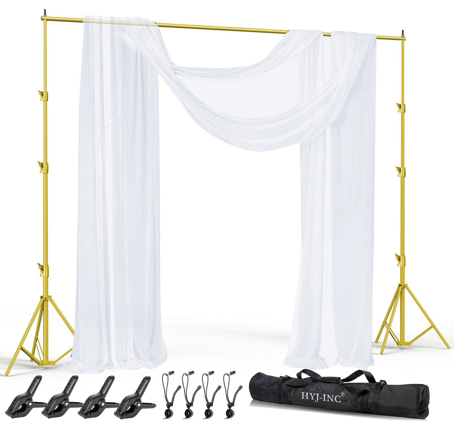 HYJ-INC 10x10Ft Photography Backdrop Stand - Titanium Gold, Adjustable Backdrop Stand for Parties, Photo Back Drop Stand, Background Support Stand with Carry Bag,Clamp.