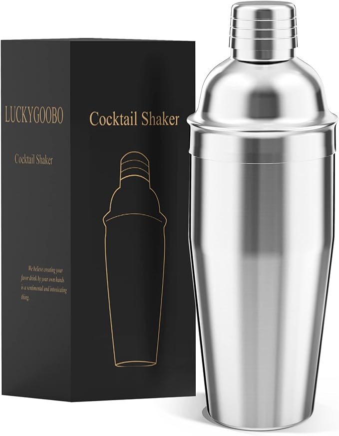 LUCKYGOOBO Cocktail Shaker,24 oz Martini Shaker,Drink Shaker Built-in Strainer,Professional Stainless Steel Margarita Mixe...