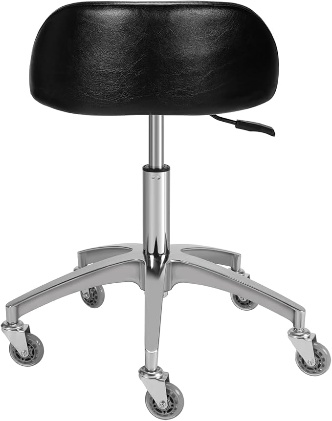 Rolling Salon Stool Chair with Back Support - Height Adjustable Hydraulic Stool with Wheels - Heavy Duty Swivel Stools 400lb Capacity for Home Salon Facial Spa Massage Clinic and Work Bench (Black)