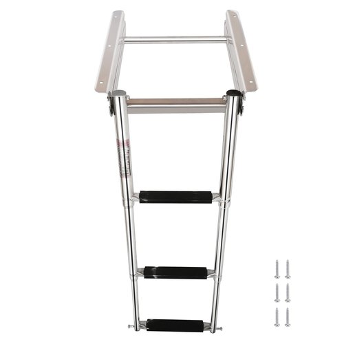 Mojiate Made 3 Step Telescoping Folding Boat Ladder Boarding Stepladder with Press-Type Spring for Boat Yacht Swimming Pool and More, Rated to 400 Pounds